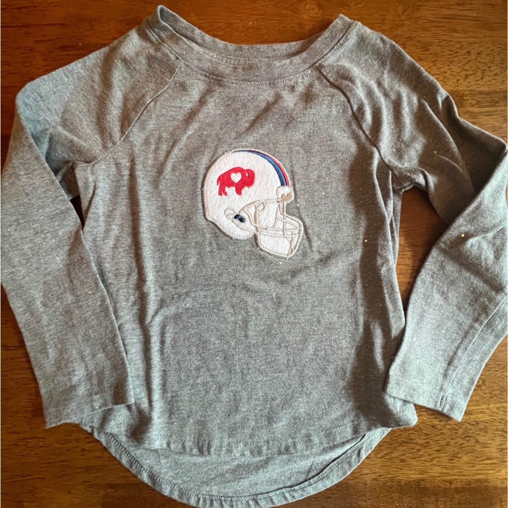 Buffalo Bills Gray Long Sleeve glitter Tee with Helmet Patch